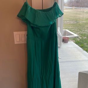 Green gauze strapless long maxi